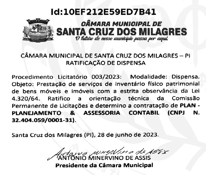 Ratificação De Dispensa Procedimentos Licitatório - N° 003-2023